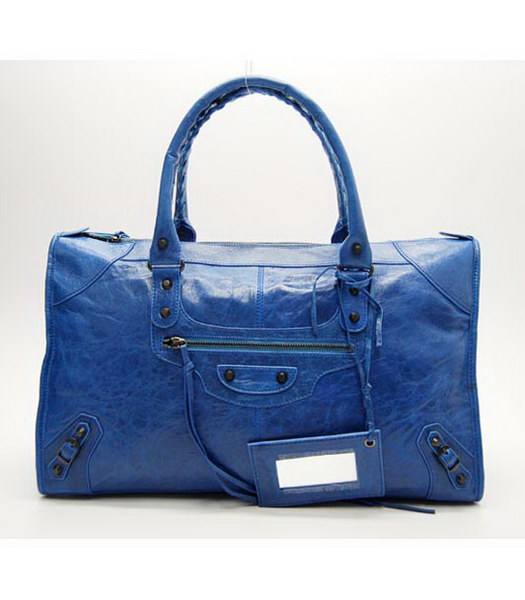 Balenciaga Weekender Borsa grande in Blue agnello